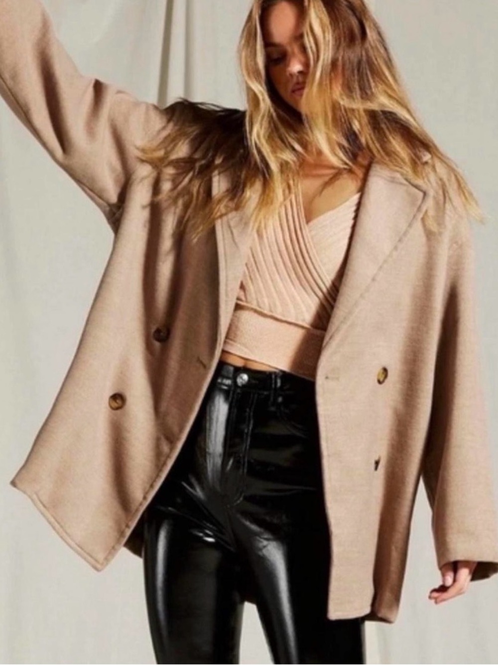 Free People Hannah Slouchy Blazer Pea Coat Jacket L
